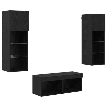 vidaXL TV Wall Cabinets Wall-mounted 4 pcs Black Oak Engineered Wood