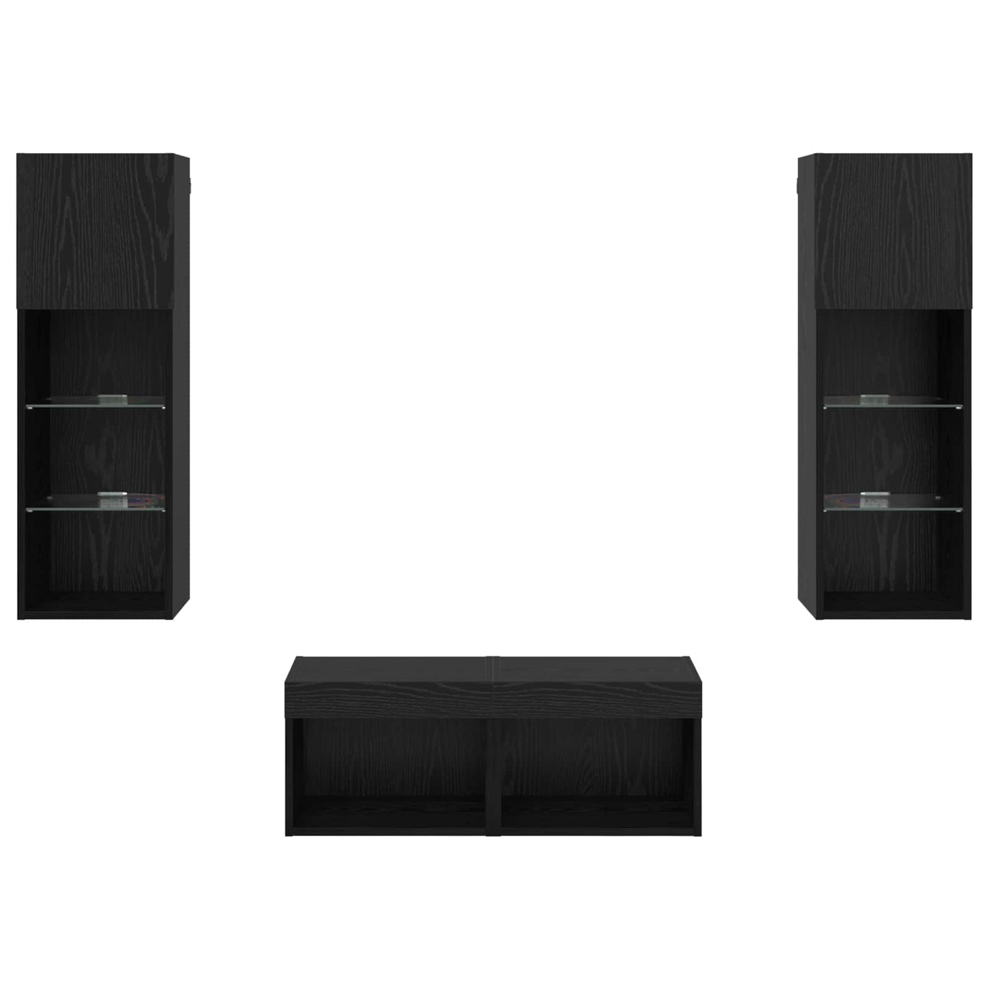 vidaXL TV Wall Cabinets Wall-mounted 4 pcs Black Oak Engineered Wood