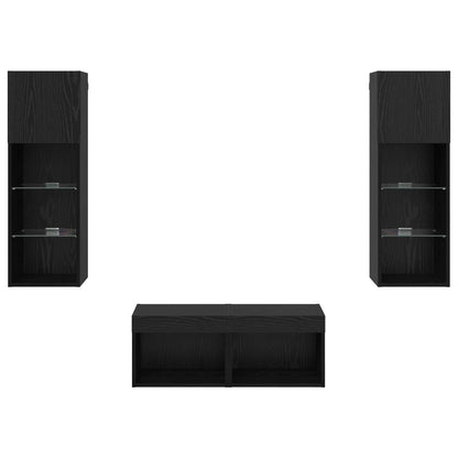 vidaXL TV Wall Cabinets Wall-mounted 4 pcs Black Oak Engineered Wood