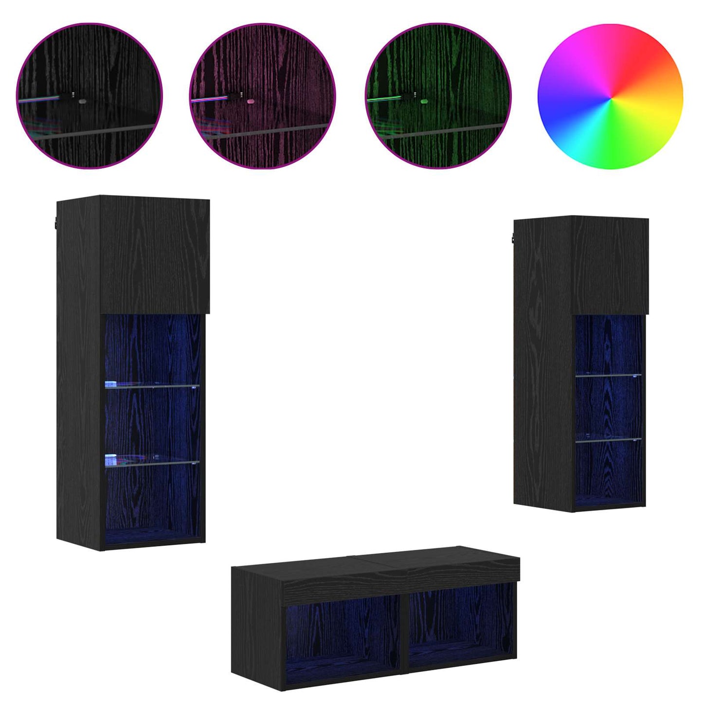 vidaXL TV Wall Cabinets Wall-mounted 4 pcs Black Oak Engineered Wood