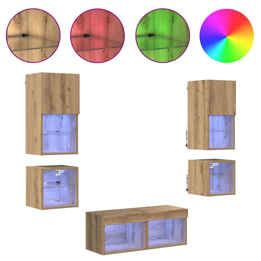 vidaXL TV Wall Units 8 pcs Artisan Oak Engineered Wood