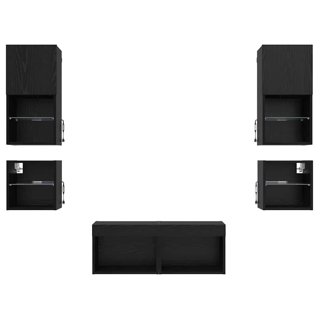 vidaXL TV Wall Units 8 pcs Black Oak Engineered Wood