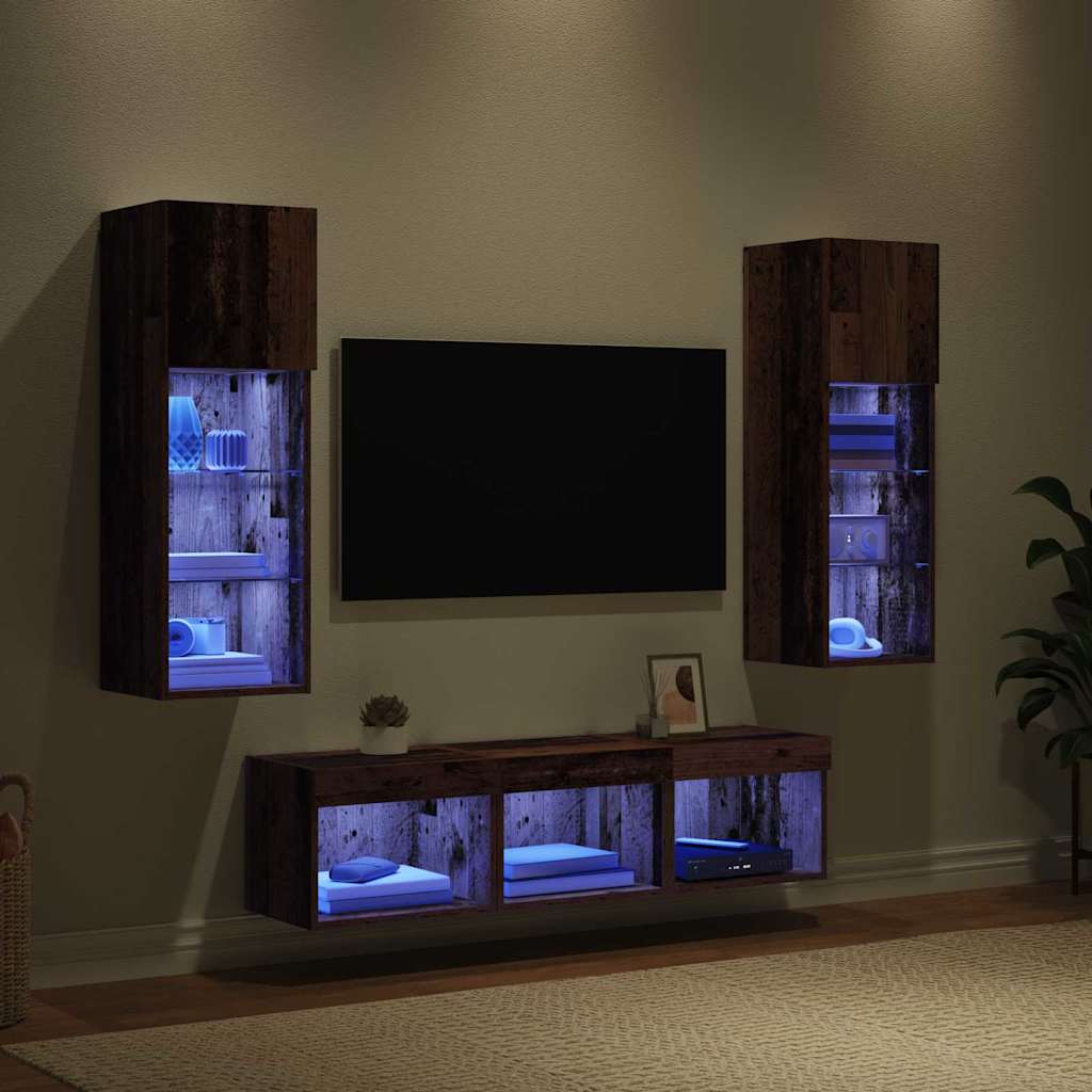 vidaXL TV Wall Units Wall-mounted 5 pcs Black Oak Engineered Wood