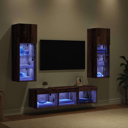 vidaXL TV Wall Units Wall-mounted 5 pcs Black Oak Engineered Wood