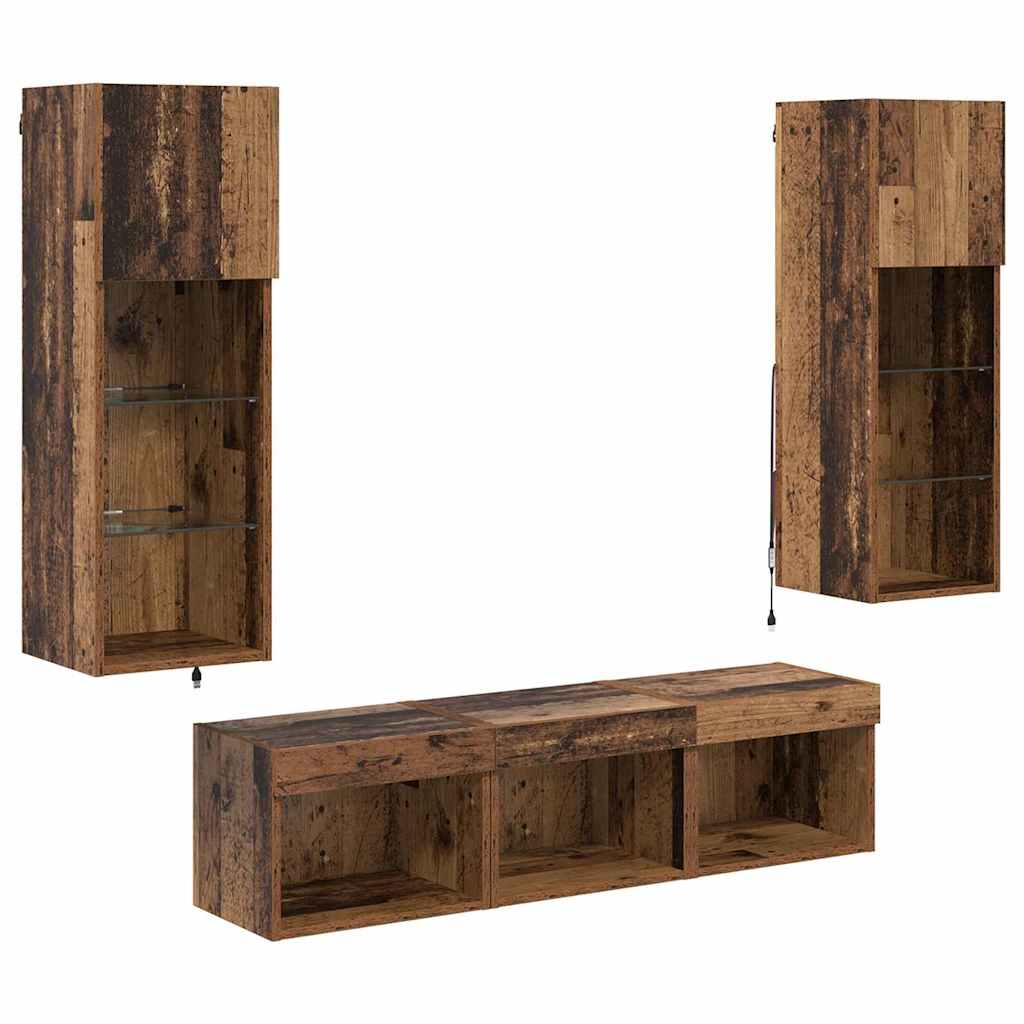 vidaXL TV Wall Units Wall-mounted 5 pcs Black Oak Engineered Wood