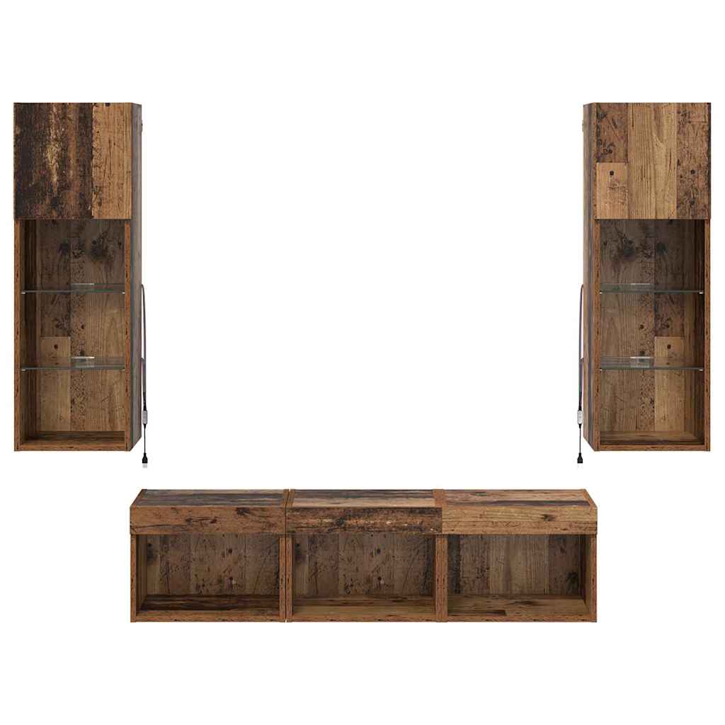 vidaXL TV Wall Units Wall-mounted 5 pcs Black Oak Engineered Wood