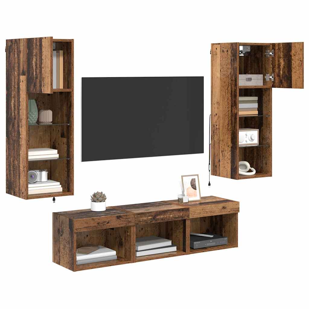 vidaXL TV Wall Units Wall-mounted 5 pcs Black Oak Engineered Wood