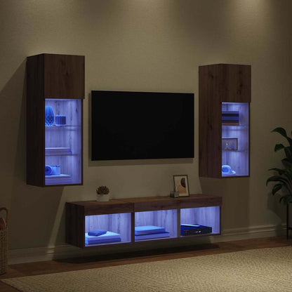 vidaXL TV Wall Units 5 pcs Black Oak Engineered Wood