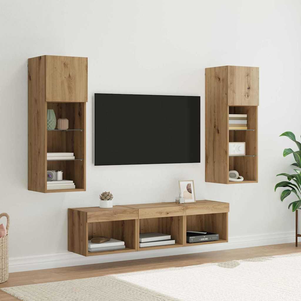 vidaXL TV Wall Units 5 pcs Black Oak Engineered Wood