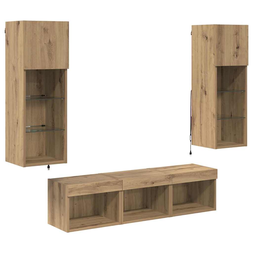 vidaXL TV Wall Units 5 pcs Black Oak Engineered Wood