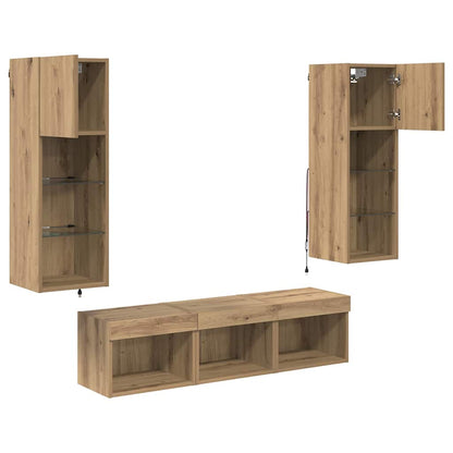 vidaXL TV Wall Units 5 pcs Black Oak Engineered Wood