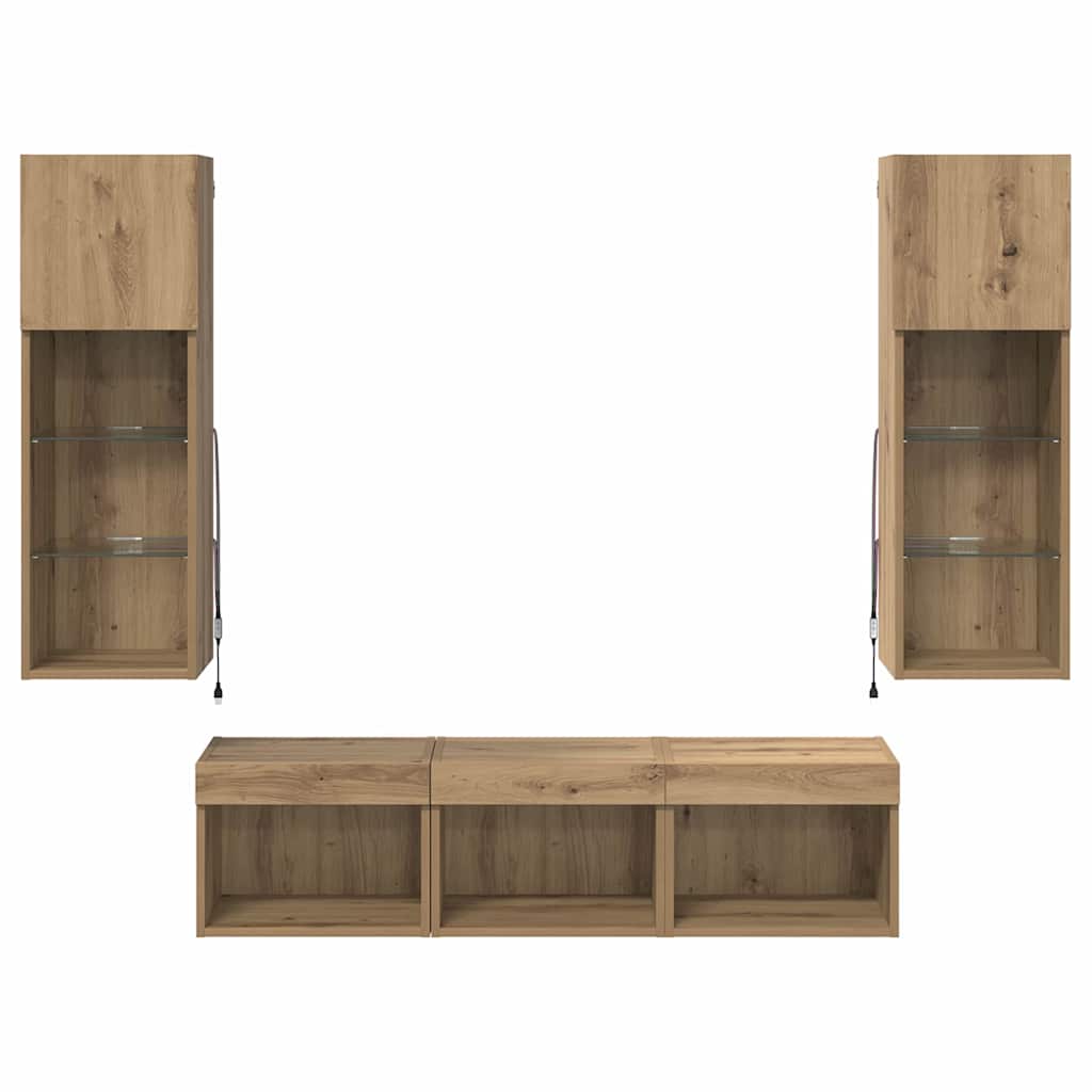 vidaXL TV Wall Units 5 pcs Black Oak Engineered Wood