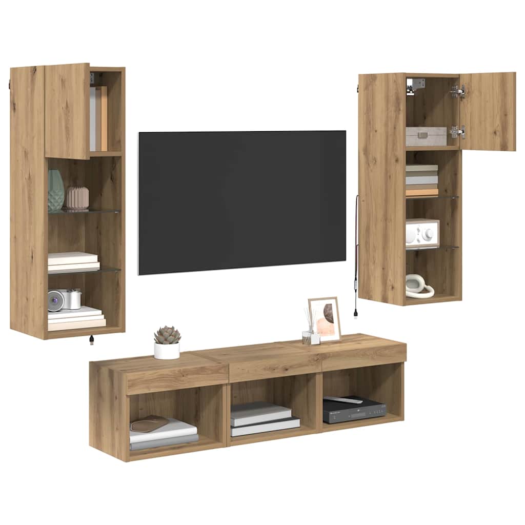 vidaXL TV Wall Units 5 pcs Black Oak Engineered Wood