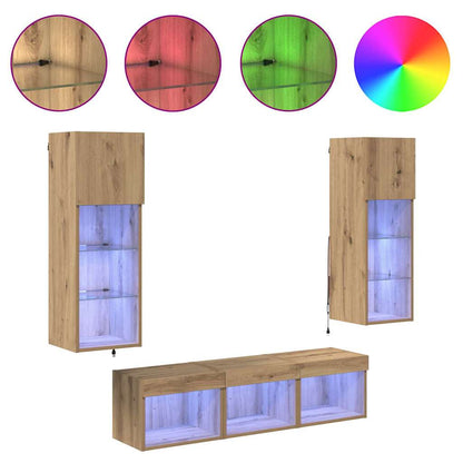 vidaXL TV Wall Units 5 pcs Black Oak Engineered Wood