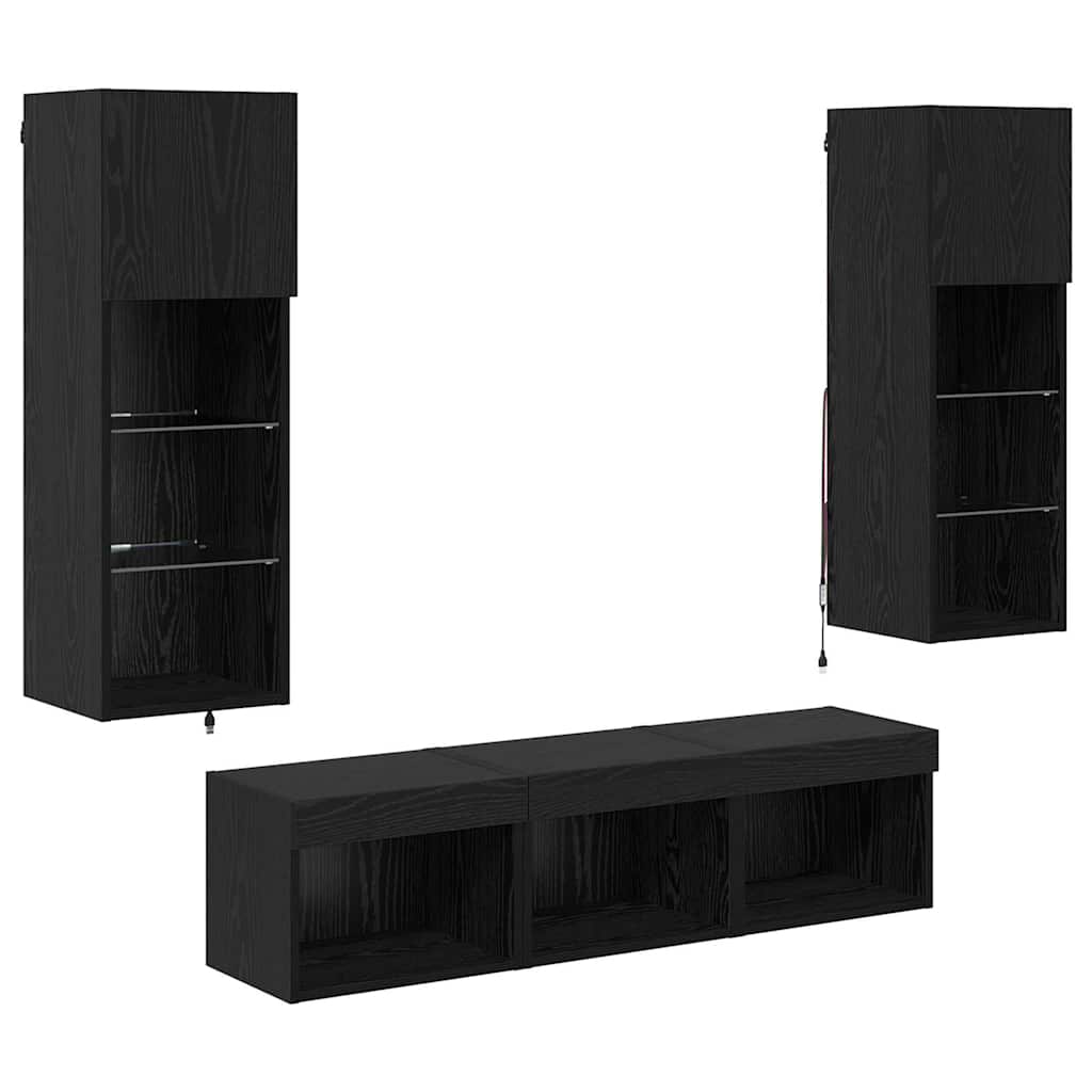 vidaXL TV Wall Units Wall-mounted 5 pcs Black Oak Engineered Wood