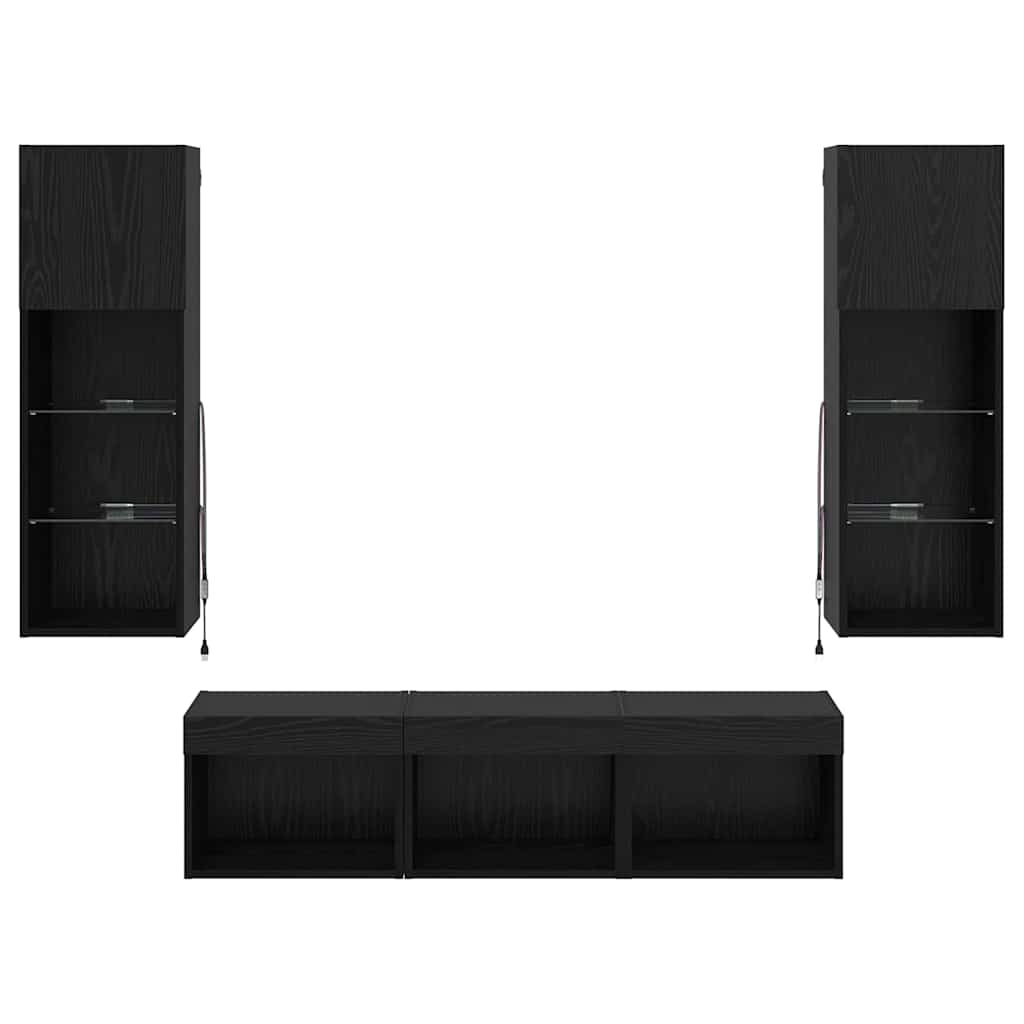 vidaXL TV Wall Units Wall-mounted 5 pcs Black Oak Engineered Wood