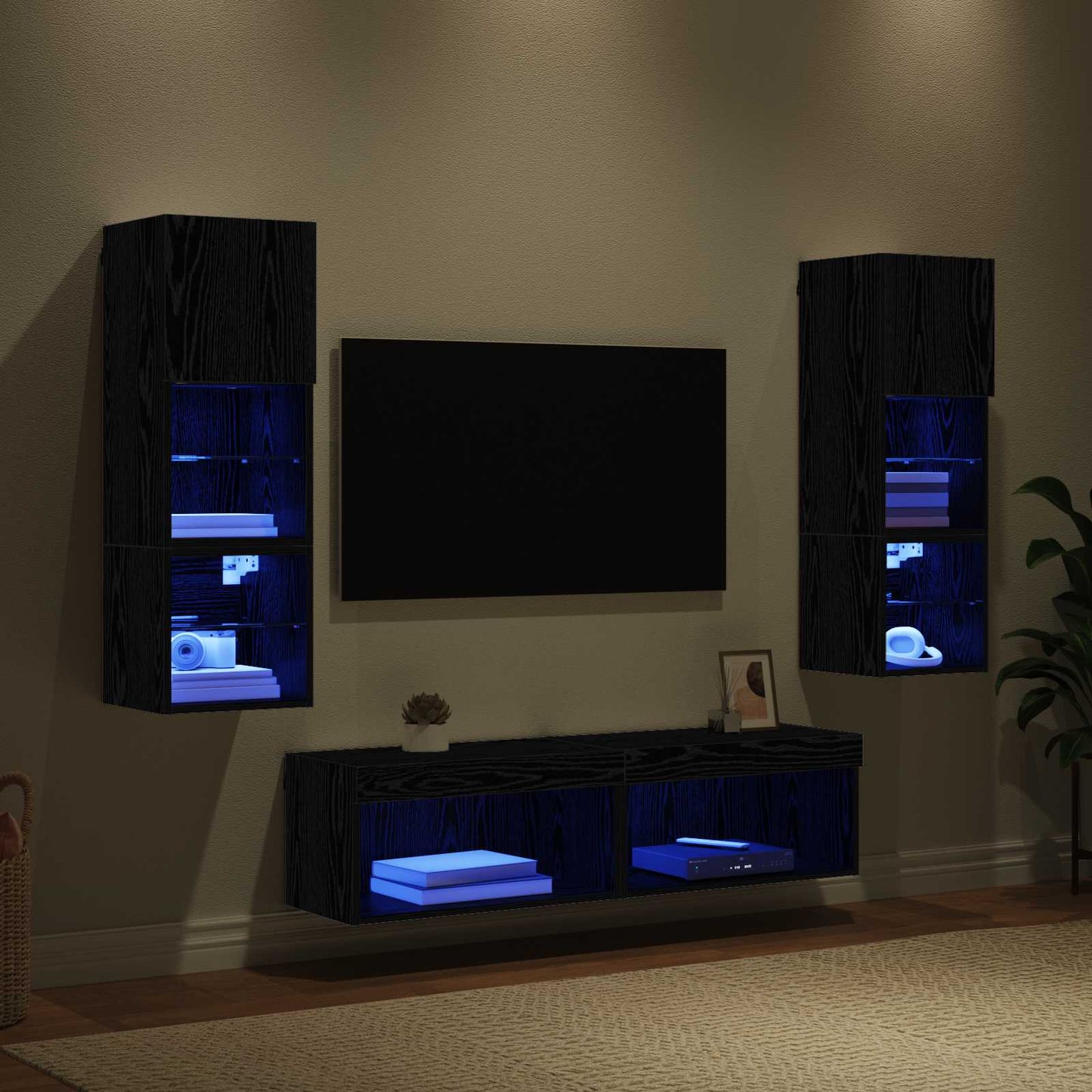 vidaXL TV Wall Unit Wall-mounted 6 pcs Black Oak Engineered Wood