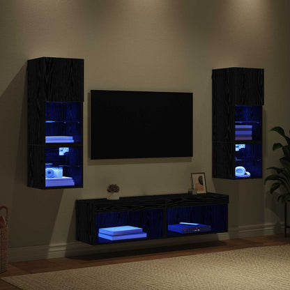 vidaXL TV Wall Unit Wall-mounted 6 pcs Black Oak Engineered Wood