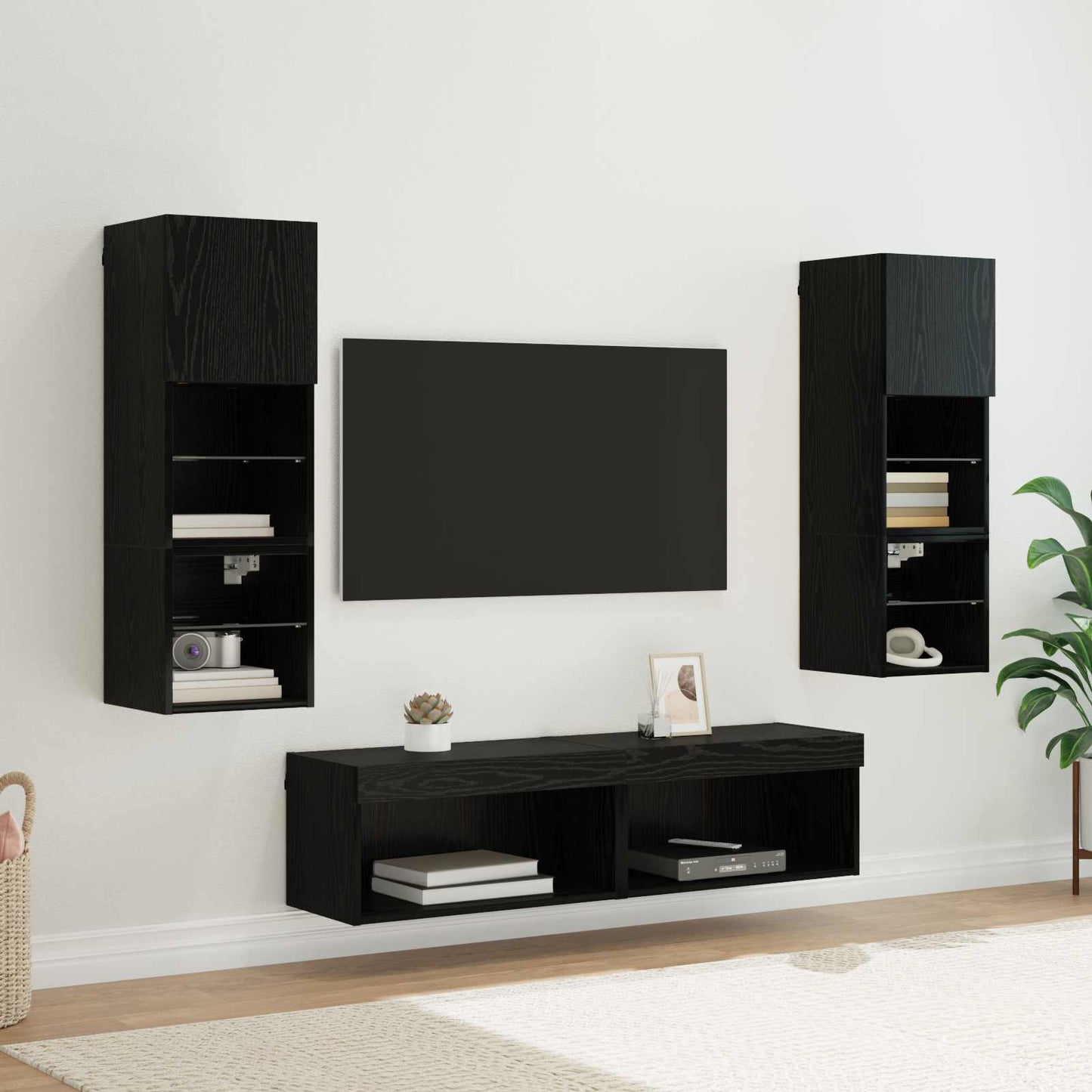 vidaXL TV Wall Unit Wall-mounted 6 pcs Black Oak Engineered Wood