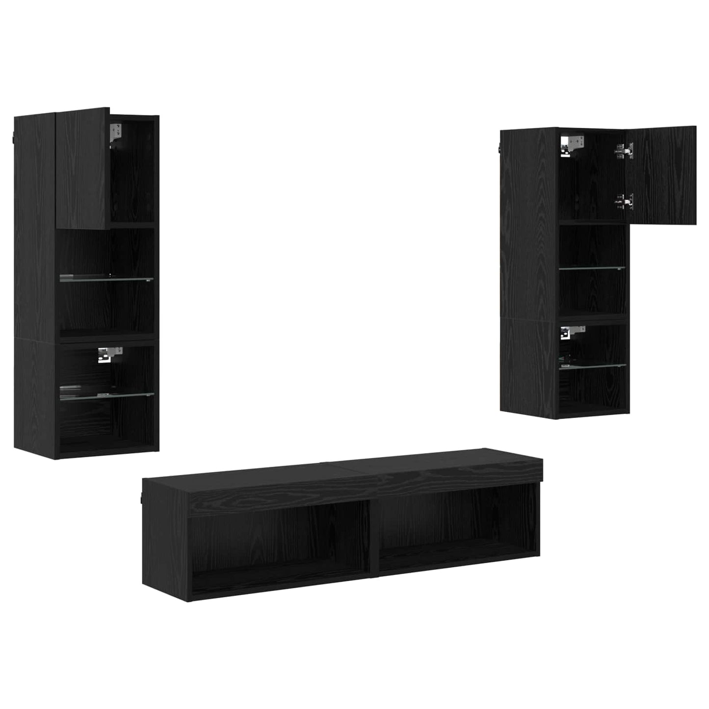vidaXL TV Wall Unit Wall-mounted 6 pcs Black Oak Engineered Wood