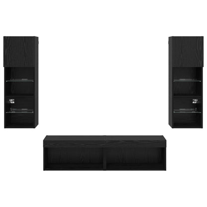 vidaXL TV Wall Unit Wall-mounted 6 pcs Black Oak Engineered Wood