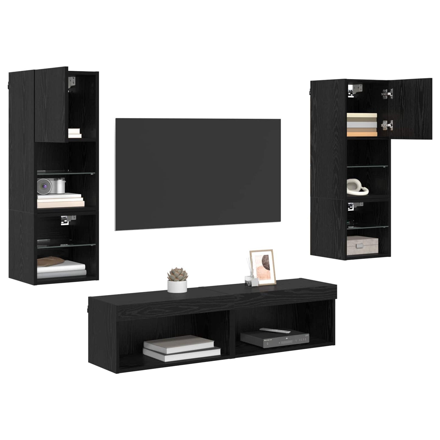 vidaXL TV Wall Unit Wall-mounted 6 pcs Black Oak Engineered Wood