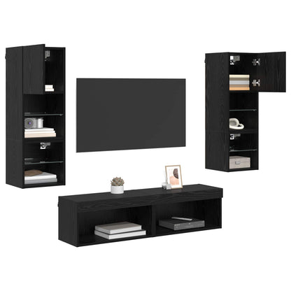vidaXL TV Wall Unit Wall-mounted 6 pcs Black Oak Engineered Wood