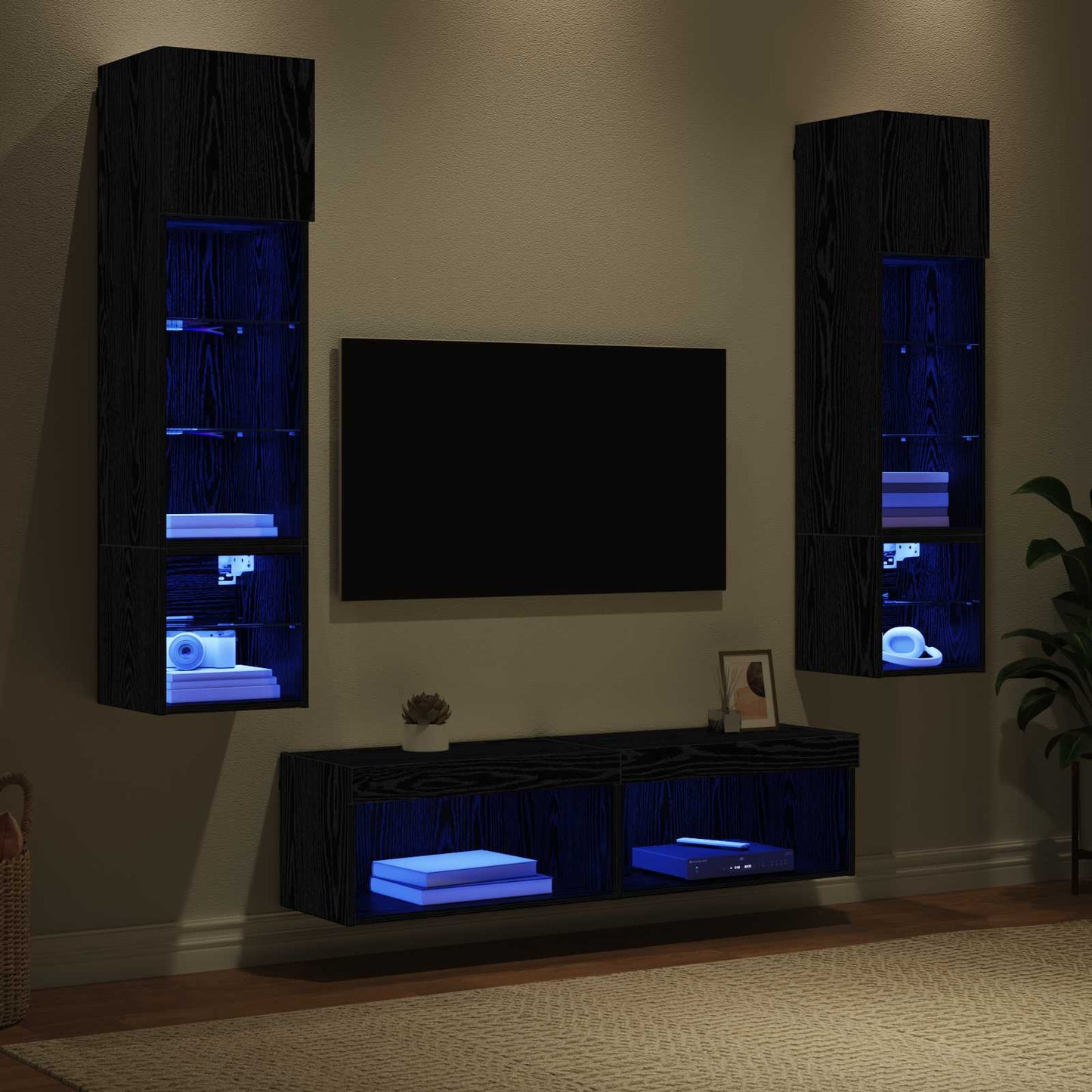 vidaXL TV Wall Unit Wall-mounted 6 pcs Black Oak Engineered Wood