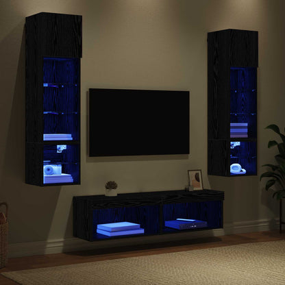 vidaXL TV Wall Unit Wall-mounted 6 pcs Black Oak Engineered Wood