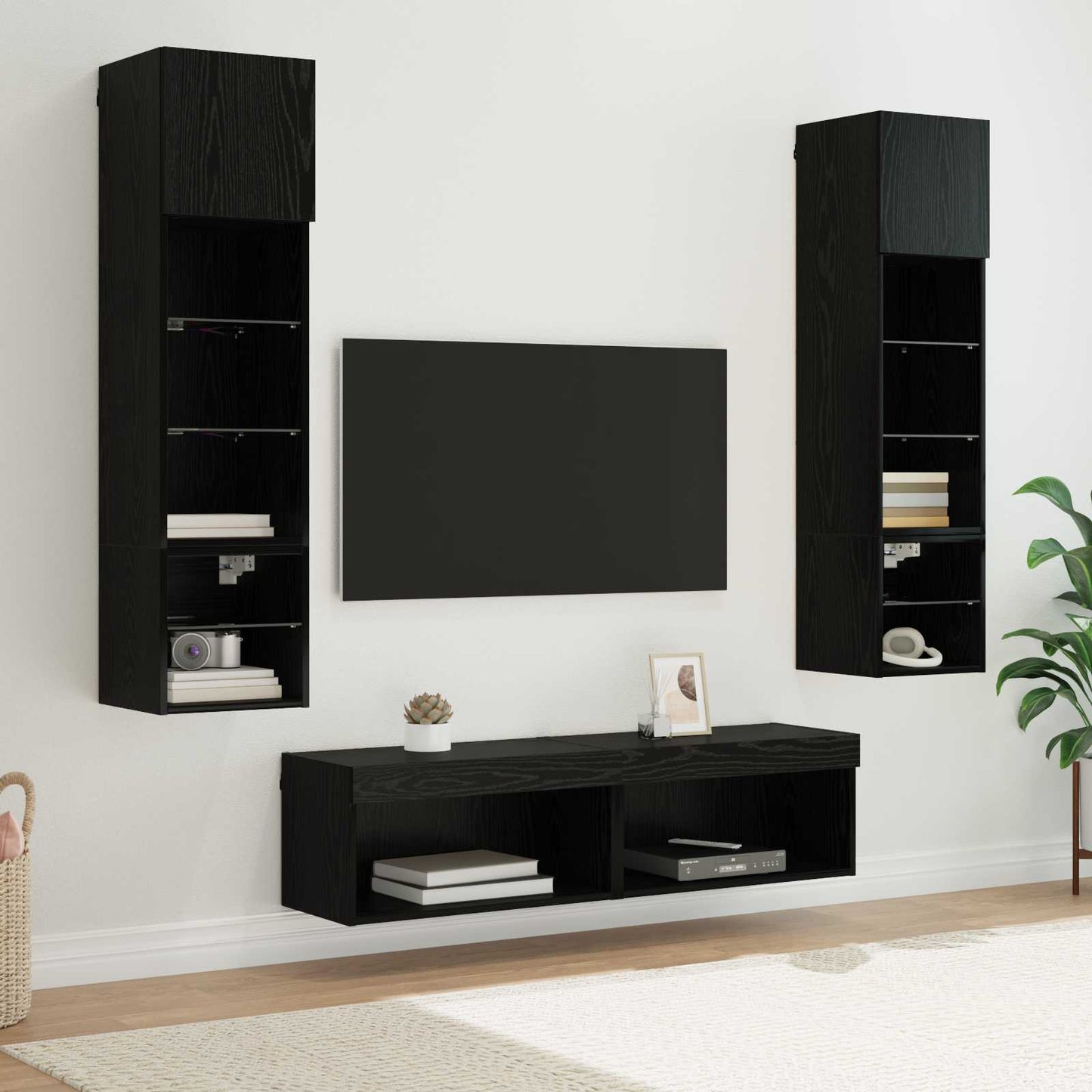 vidaXL TV Wall Unit Wall-mounted 6 pcs Black Oak Engineered Wood