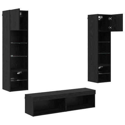 vidaXL TV Wall Unit Wall-mounted 6 pcs Black Oak Engineered Wood