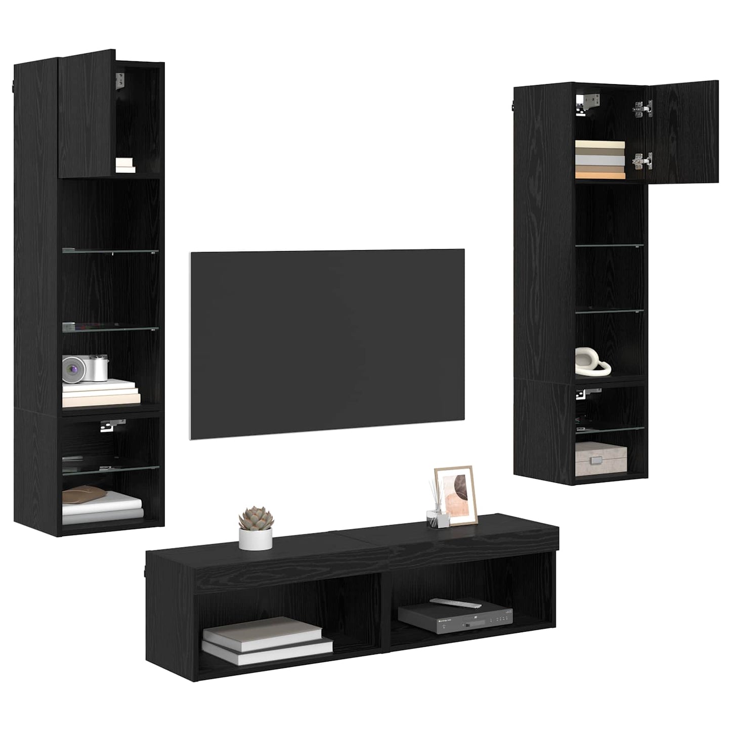 vidaXL TV Wall Unit Wall-mounted 6 pcs Black Oak Engineered Wood