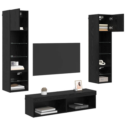vidaXL TV Wall Unit Wall-mounted 6 pcs Black Oak Engineered Wood