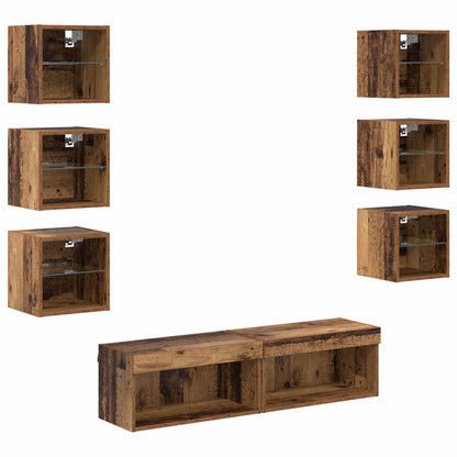 vidaXL TV Cabinet with LED Strip Lights 8 pcs Old Wood Glass