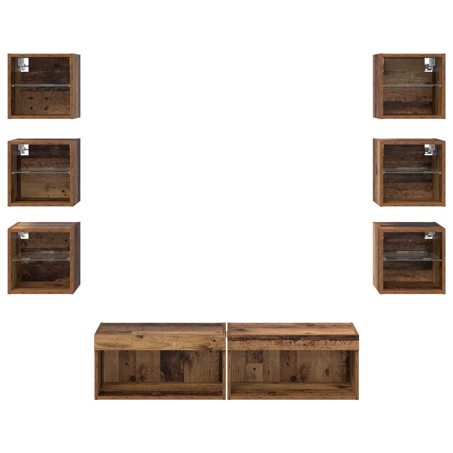 vidaXL TV Cabinet with LED Strip Lights 8 pcs Old Wood Glass