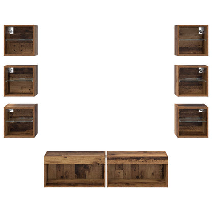vidaXL TV Cabinet with LED Strip Lights 8 pcs Old Wood Glass