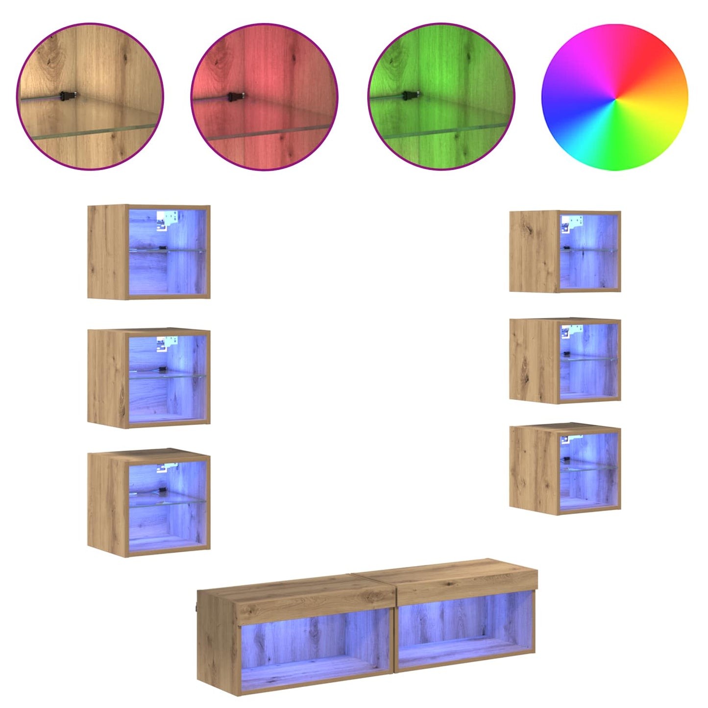 vidaXL TV Cabinet 8 pcs Artisan Oak Glass