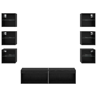 vidaXL TV Cabinet with LED Strip Lights 8 pcs Black Oak Glass