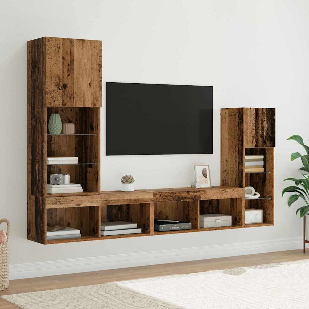 vidaXL TV Wall Units Wall-mounted 4 pcs Old Wood Engineered Wood