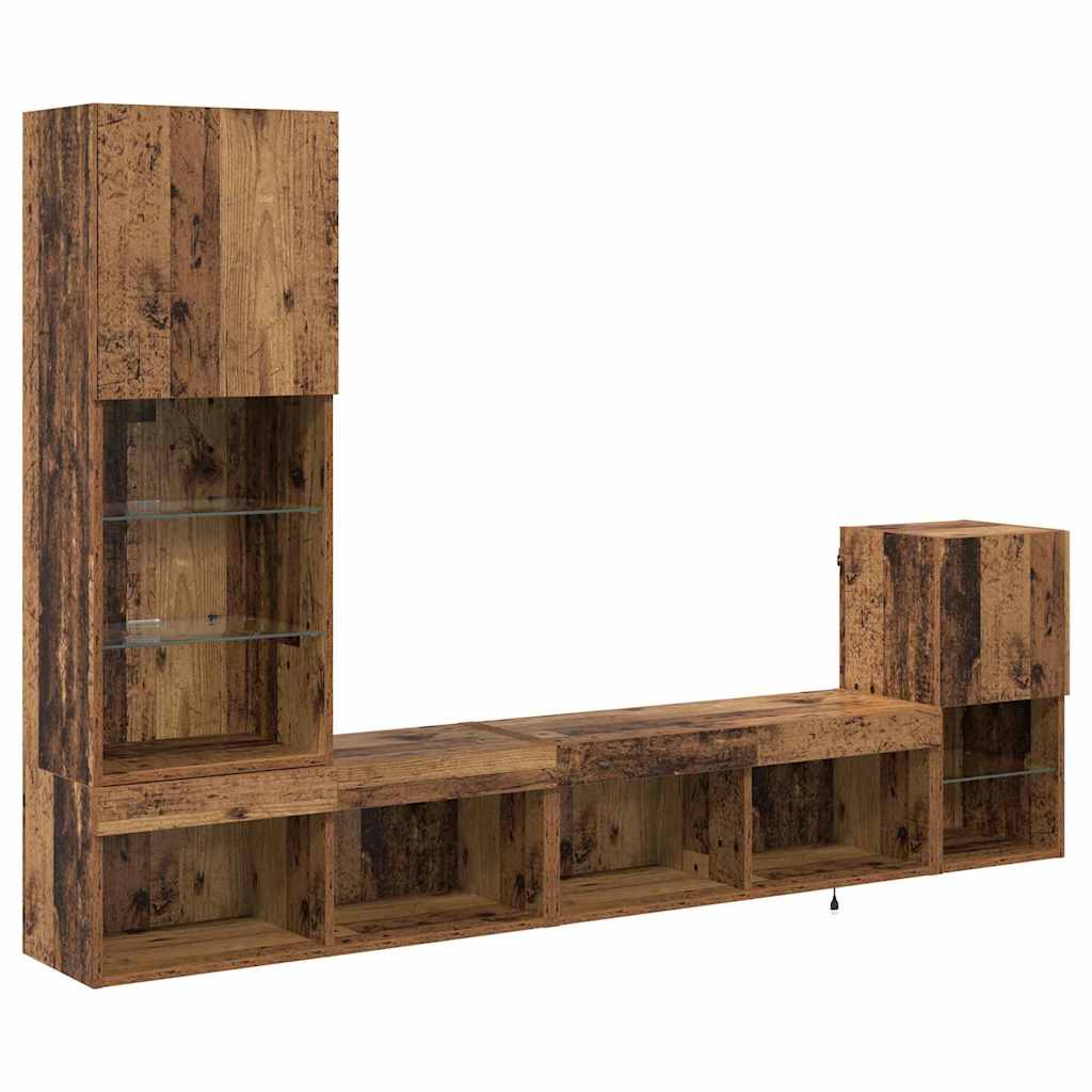 vidaXL TV Wall Units with LED Strip Lights Old Wood Engineered Wood