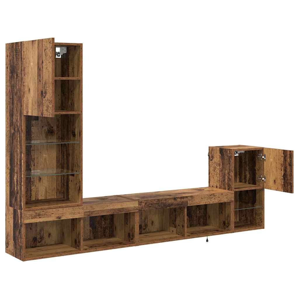 vidaXL TV Wall Units with LED Strip Lights Old Wood Engineered Wood