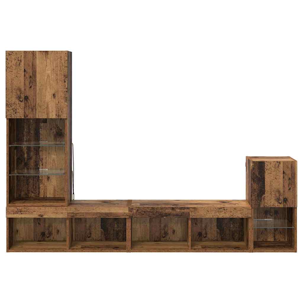 vidaXL TV Wall Units with LED Strip Lights Old Wood Engineered Wood