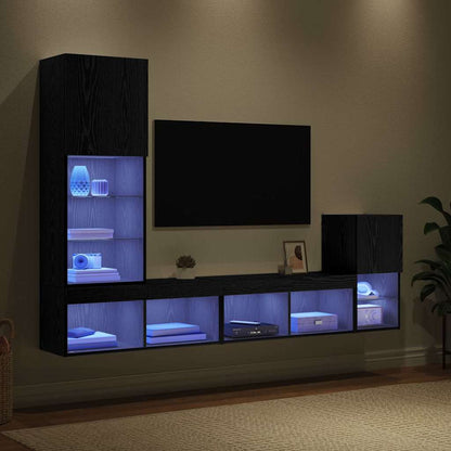 vidaXL TV Wall Units with LED Strip Lights Black Oak Engineered Wood