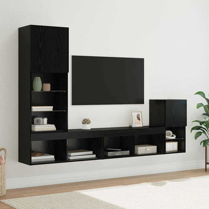 vidaXL TV Wall Units with LED Strip Lights Black Oak Engineered Wood