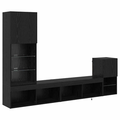 vidaXL TV Wall Units with LED Strip Lights Black Oak Engineered Wood
