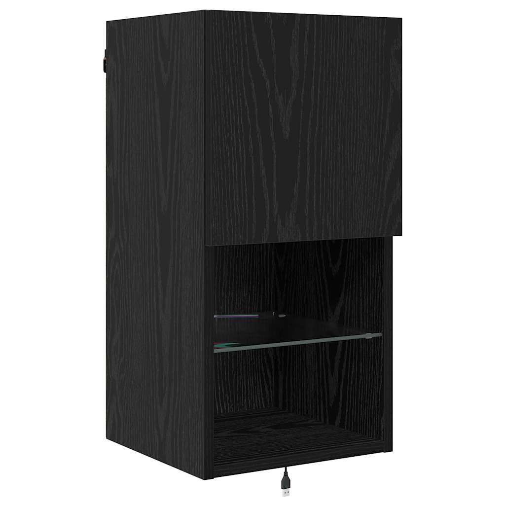 vidaXL TV Wall Units with LED Strip Lights Black Oak Engineered Wood