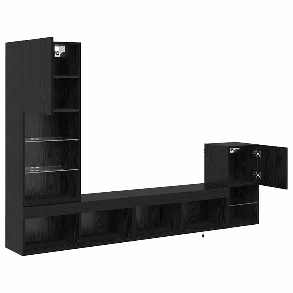 vidaXL TV Wall Units with LED Strip Lights Black Oak Engineered Wood