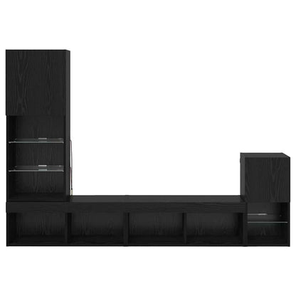 vidaXL TV Wall Units with LED Strip Lights Black Oak Engineered Wood