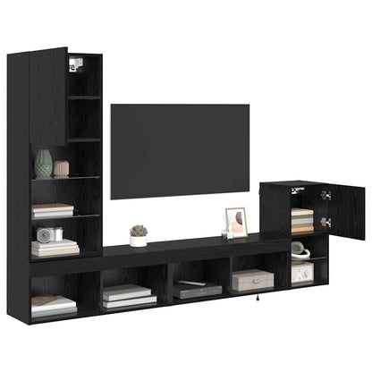 vidaXL TV Wall Units with LED Strip Lights Black Oak Engineered Wood