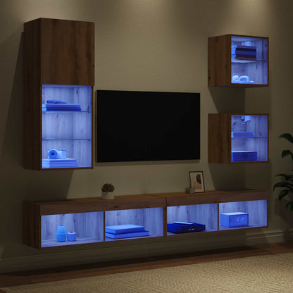 vidaXL TV Wall Units with LED 5 pcs Artisan Oak Engineered Wood